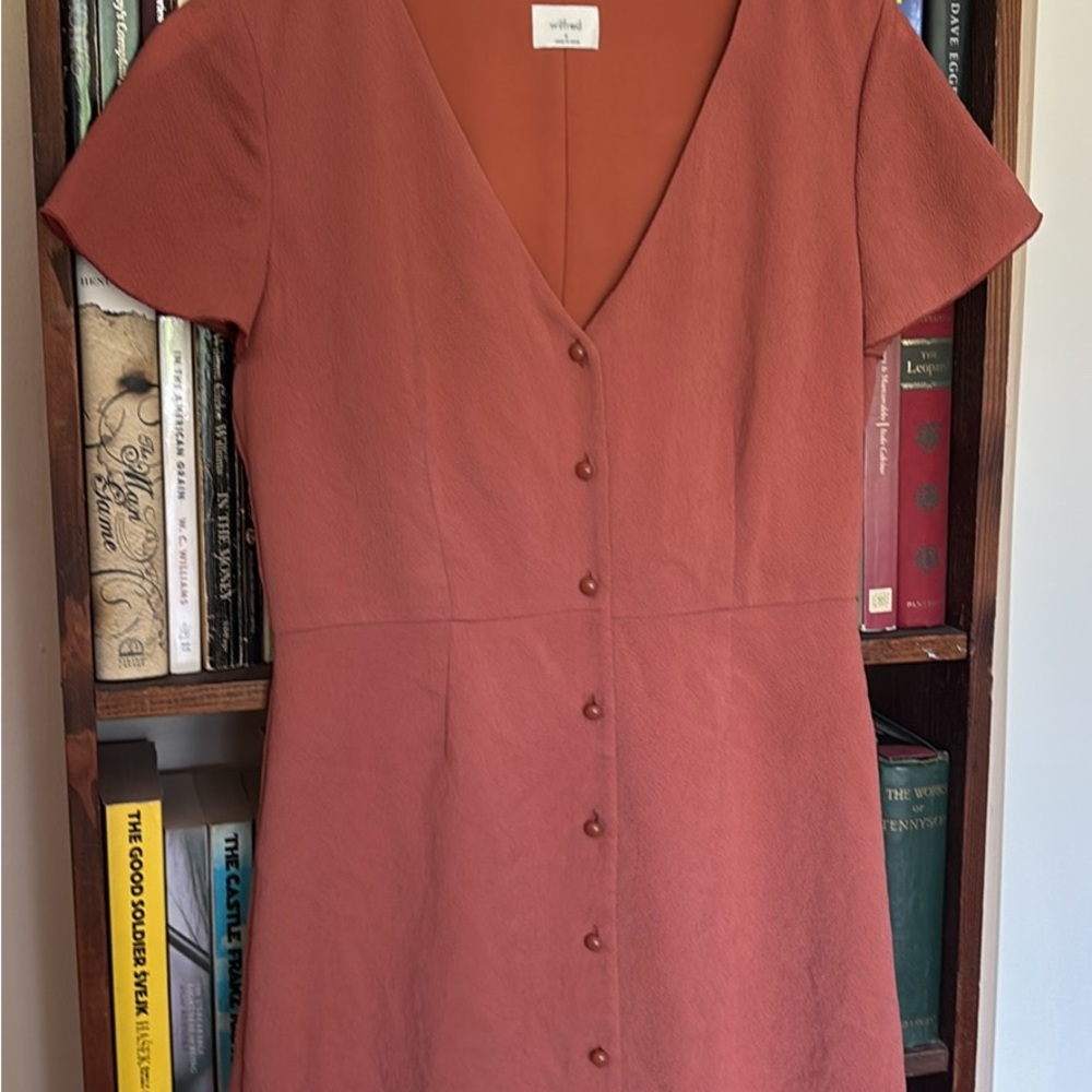 Wilfred Rust-Red Button-Front V-Neck Midi Dress - Picture 4 of 8